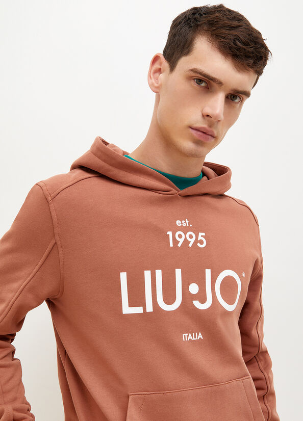 Men's Liu Jo 1995 Logo Hoodie Sweaters Brown | PBG-829015