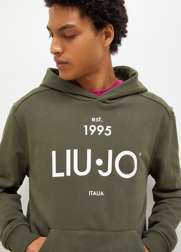 Men's Liu Jo 1995 Logo Hoodie Sweaters Green | BSR-089374