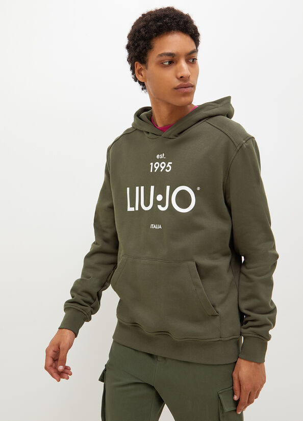 Men\'s Liu Jo 1995 Logo Hoodie Sweaters Green | BSR-089374