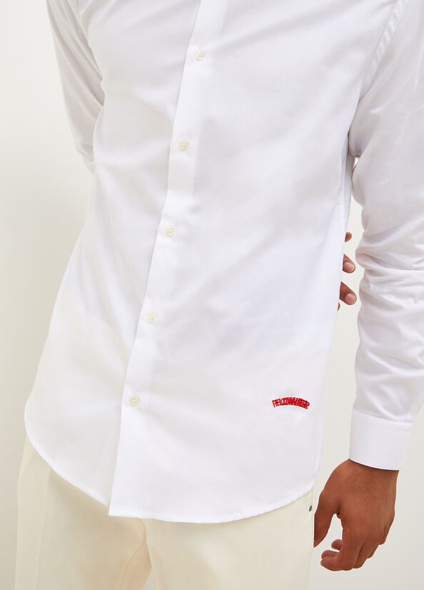 Men's Liu Jo Button Down With Embroidery Detail Shirts White | BRP-897561