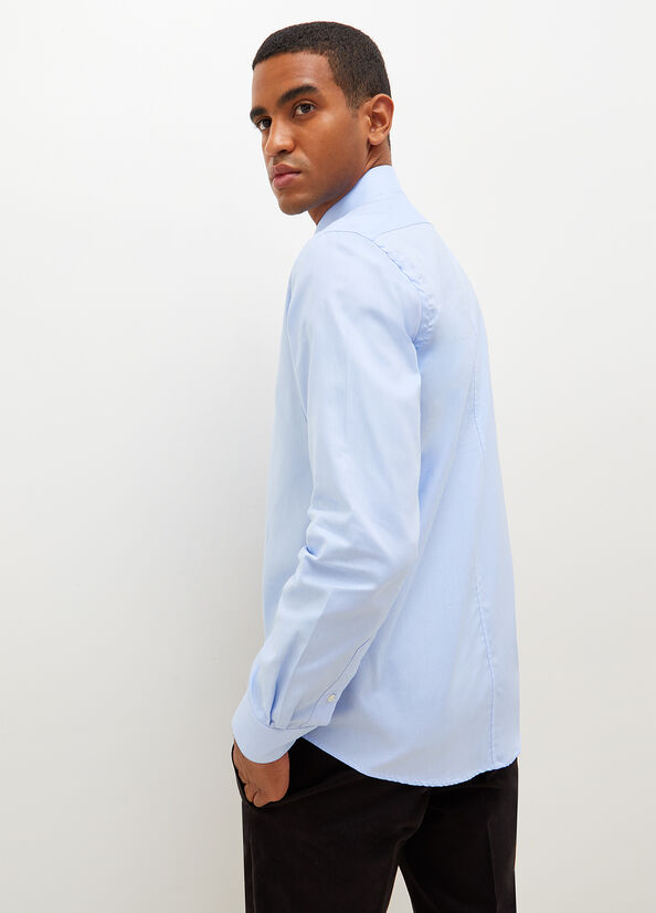 Men's Liu Jo Button Down With Embroidery Detail Shirts Blue | TBH-794368