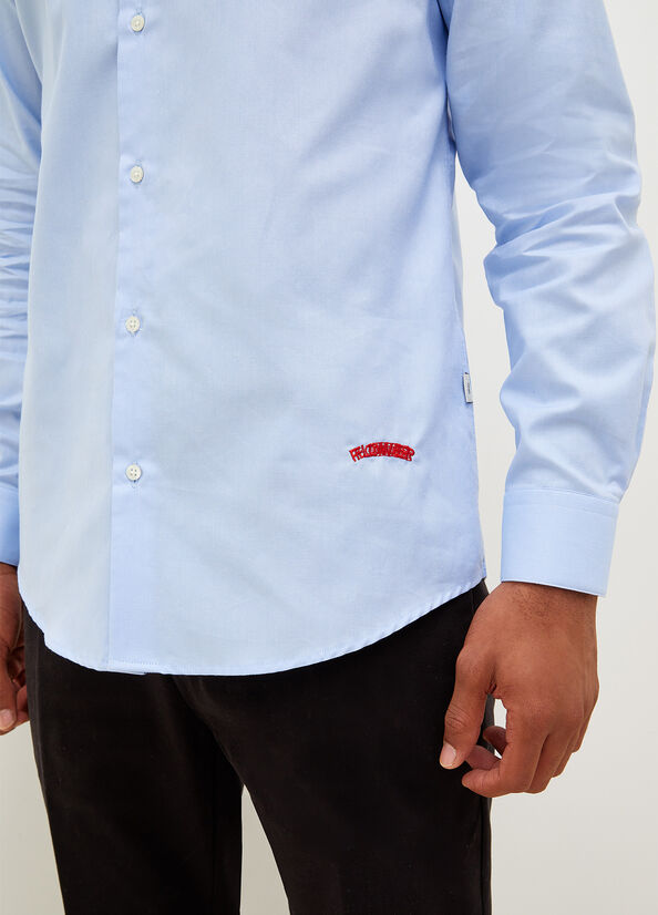 Men's Liu Jo Button Down With Embroidery Detail Shirts Blue | TBH-794368