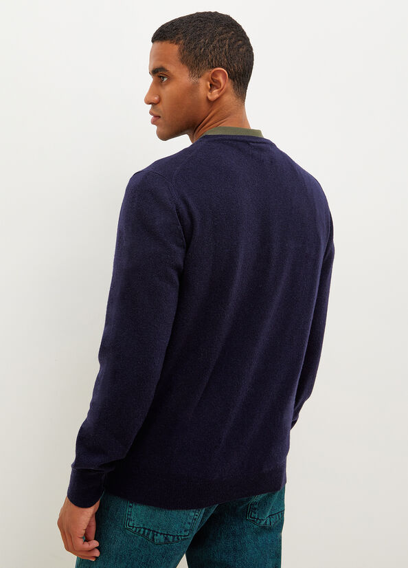 Men's Liu Jo Cashmere Pullover Sweaters Dark Blue | ZEK-238694