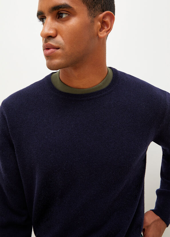 Men's Liu Jo Cashmere Pullover Sweaters Dark Blue | ZEK-238694