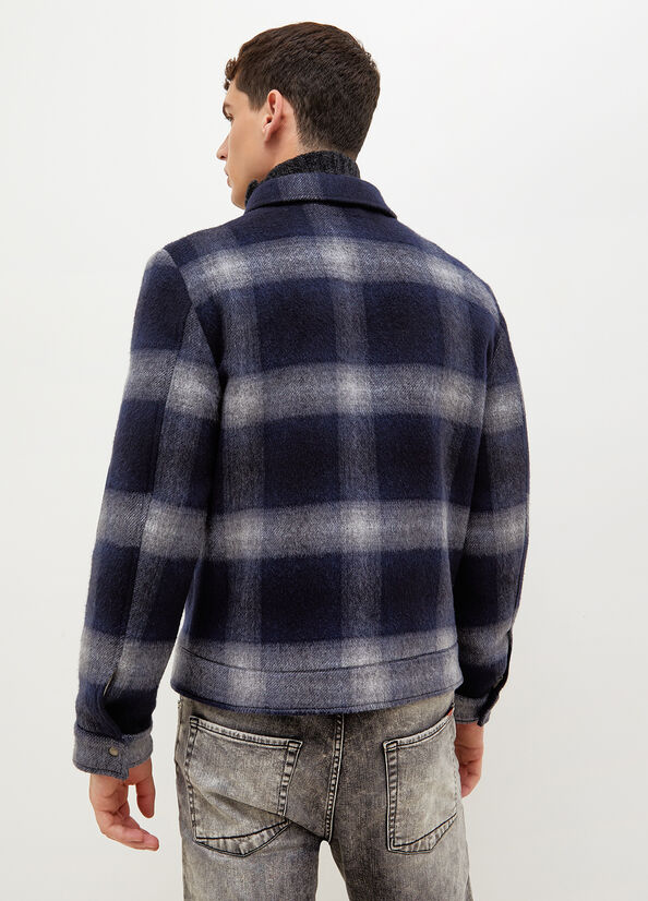 Men's Liu Jo Checked Jackets Dark Blue | EMA-198074