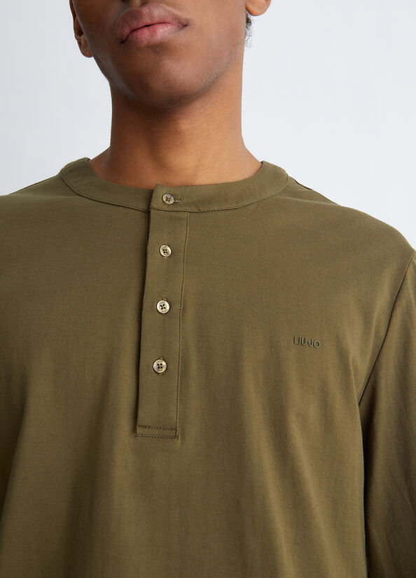 Men's Liu Jo Henley In Silk Blend Polo Shirts Green | JWZ-914725