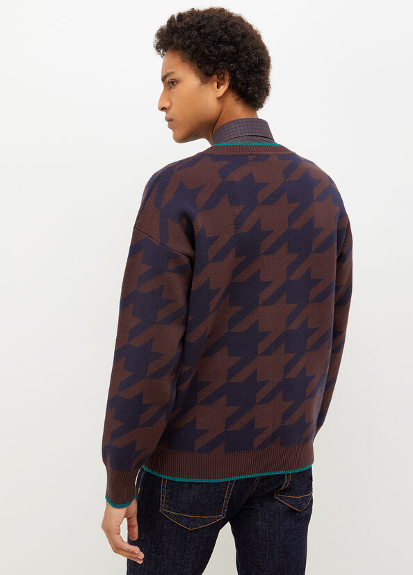 Men's Liu Jo Houndstooth Sweaters Dark Blue / Brown | FPR-095137