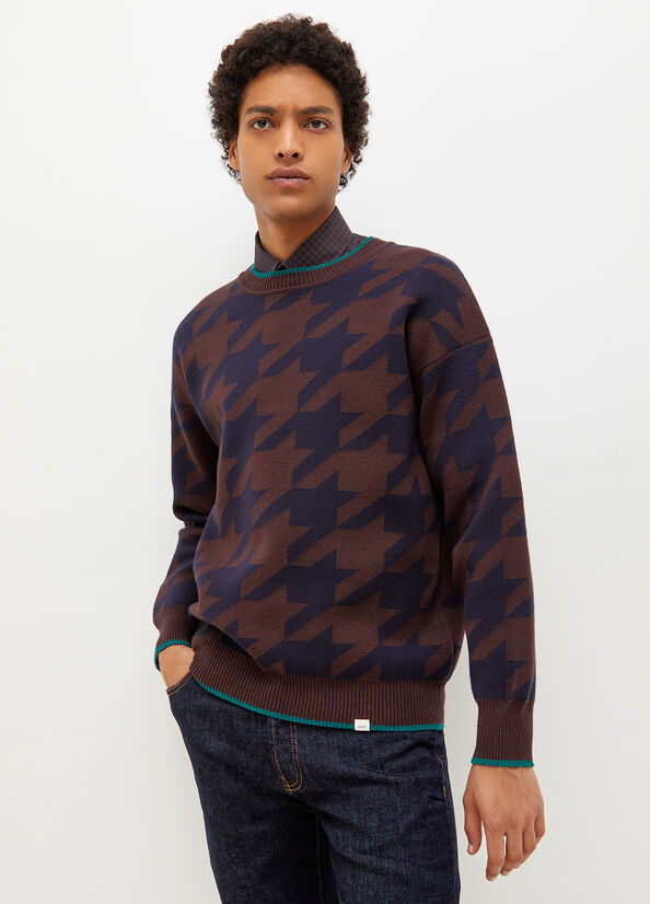 Men\'s Liu Jo Houndstooth Sweaters Dark Blue / Brown | FPR-095137