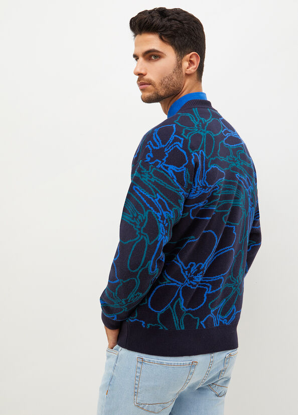 Men's Liu Jo Jacquard Sweaters Dark Blue | OHX-923854