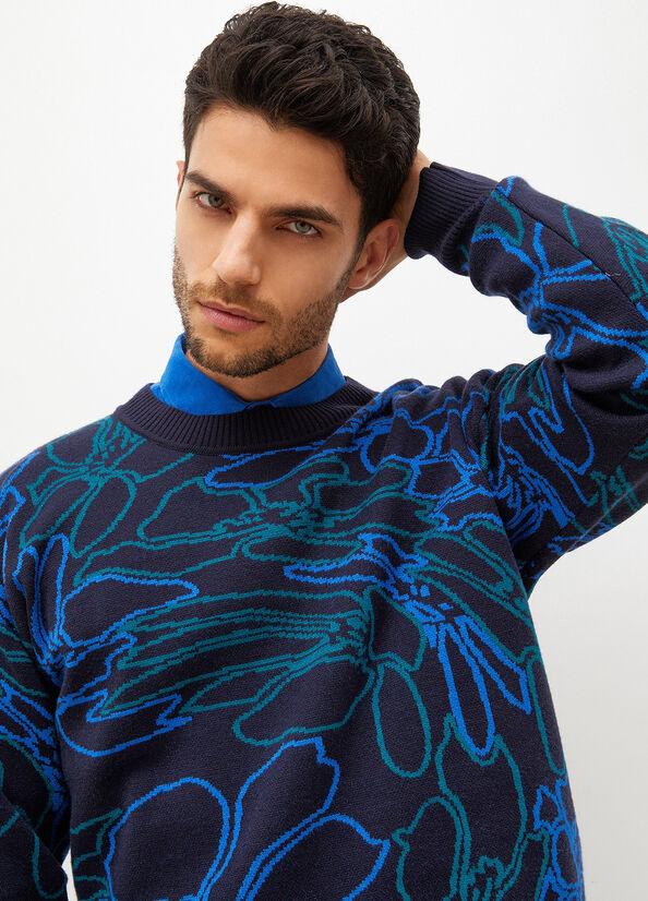 Men's Liu Jo Jacquard Sweaters Dark Blue | OHX-923854