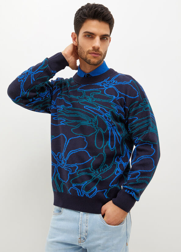 Men\'s Liu Jo Jacquard Sweaters Dark Blue | OHX-923854