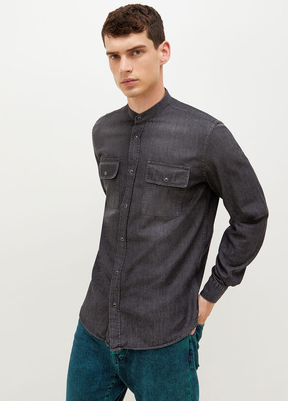 Men\'s Liu Jo Korean Denim Shirts Grey | QZO-251983