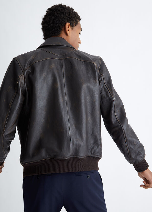 Men's Liu Jo Leather Bomber Jackets Dark Brown | GWS-802135