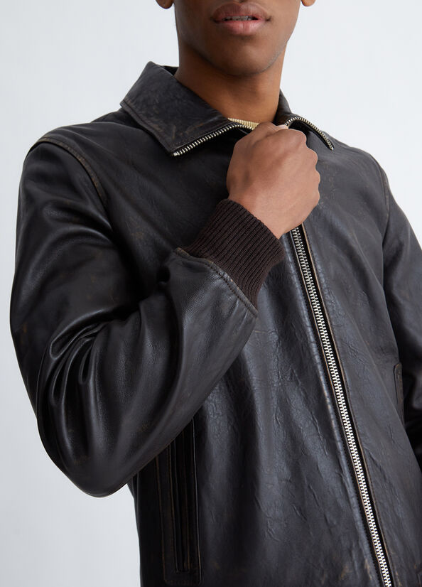 Men's Liu Jo Leather Bomber Jackets Dark Brown | GWS-802135