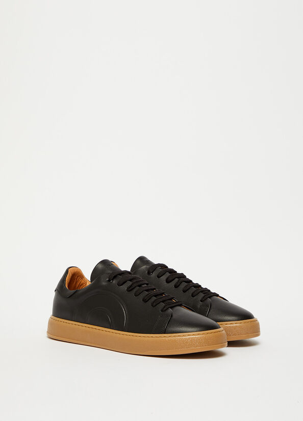 Men's Liu Jo Leather Sneakers Black / Brown | URZ-652947