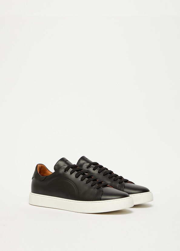 Men's Liu Jo Leather Sneakers Black | QWD-301469