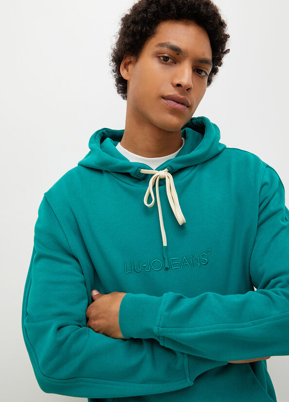 Men's Liu Jo Logo Hoodie Sweaters Green | WHK-479518