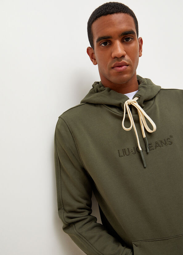 Men's Liu Jo Logo Hoodie Sweaters Green | WHT-417630