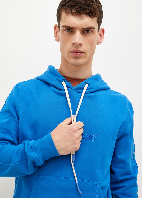 Men's Liu Jo Logo Hoodie Sweaters Royal Blue | QOB-679043