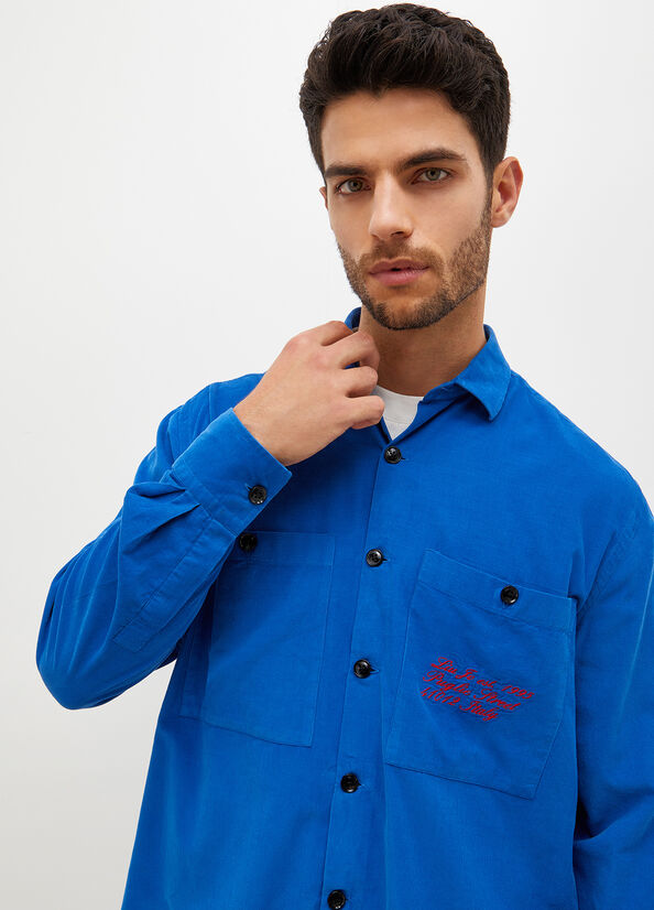 Men's Liu Jo Oversized Velvet Shirts Royal Blue | XBA-460972