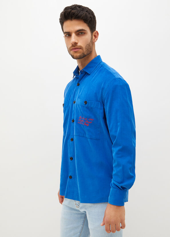 Men\'s Liu Jo Oversized Velvet Shirts Royal Blue | XBA-460972