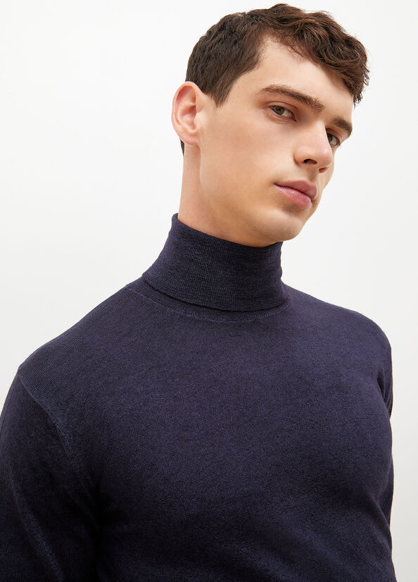 Men's Liu Jo Pure Turtleneck Sweaters Dark Blue | VZU-247586