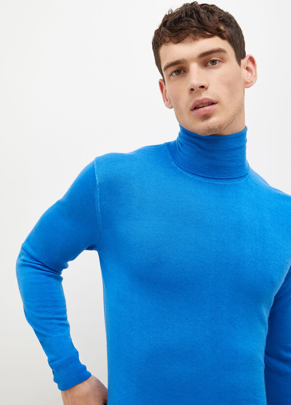 Men's Liu Jo Pure Turtleneck Sweaters Royal Blue | AOL-069241