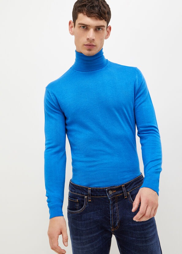 Men\'s Liu Jo Pure Turtleneck Sweaters Royal Blue | AOL-069241