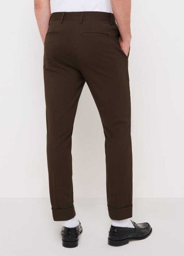 Men's Liu Jo Slim Fit Chinos With Turn-Up Pants Dark Brown | OBS-953680