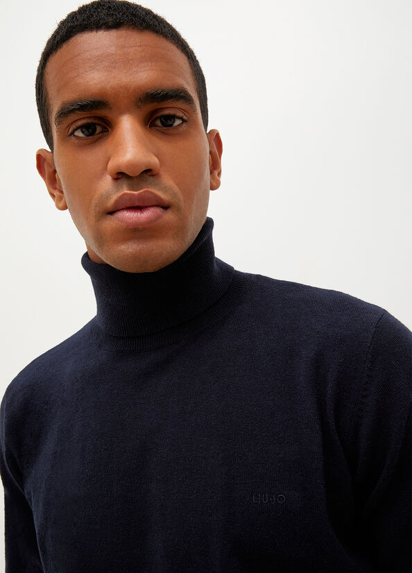 Men's Liu Jo Turtleneck In Cotton Sweaters Dark Blue | NVK-048951