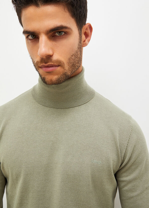 Men's Liu Jo Turtleneck In Cotton Sweaters Olive | WLR-542138