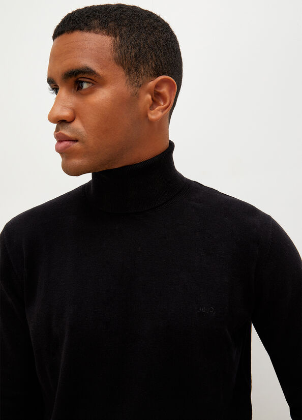 Men's Liu Jo Turtleneck In Cotton Sweaters Black | YIK-869140