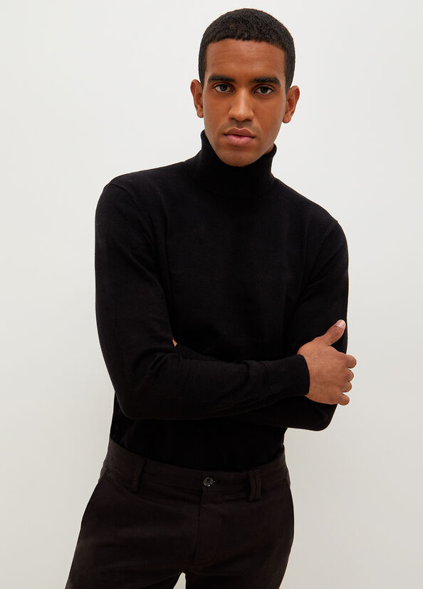 Men\'s Liu Jo Turtleneck In Cotton Sweaters Black | YIK-869140