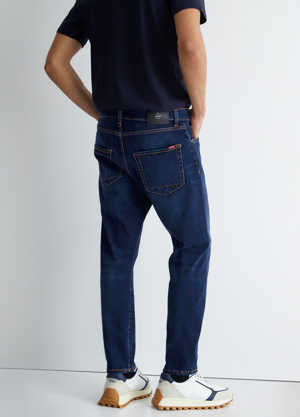 Men's Liu Jo Twisted Slim-Fit Jeans Dark Blue | TSR-270381