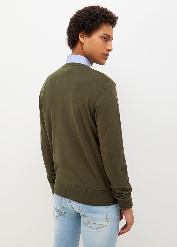 Men's Liu Jo V-Neck Pullover Sweaters Green | KAR-726051