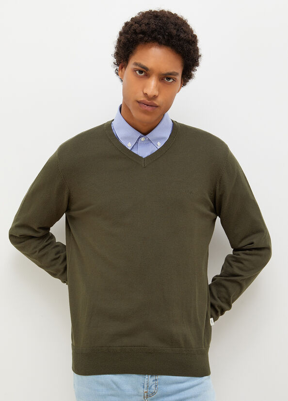 Men\'s Liu Jo V-Neck Pullover Sweaters Green | KAR-726051