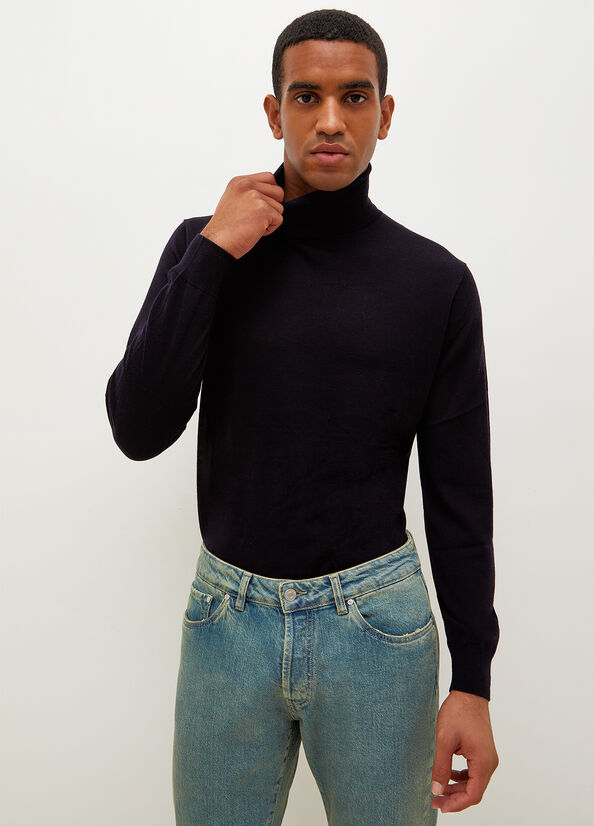 Men\'s Liu Jo Virgin Turtleneck Sweaters Dark Blue | EOL-872196