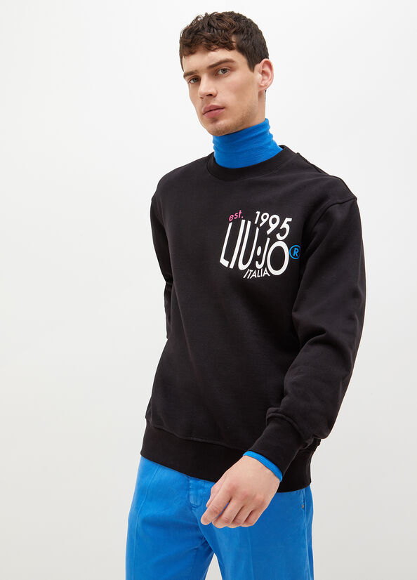 Men\'s Liu Jo With 1995 Print Sweaters Black | IYE-347918