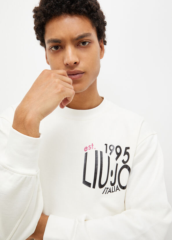 Men's Liu Jo With 1995 Print Sweaters White | FPL-759013