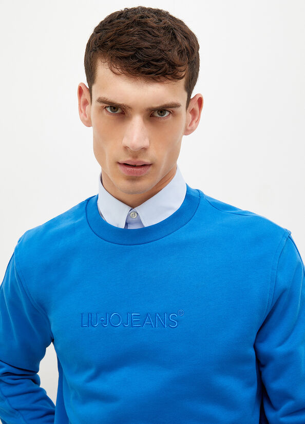 Men's Liu Jo With Logo Sweaters Royal Blue | HRL-769158