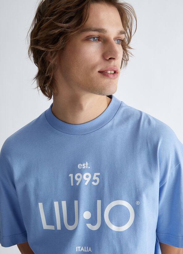 Men's Liu Jo With Logo T Shirts Blue | HDK-379201