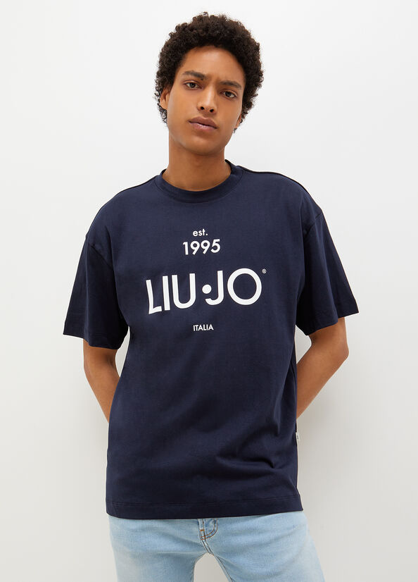 Men\'s Liu Jo With Logo T Shirts Dark Blue | ZMY-839574