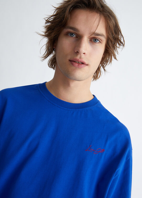 Men's Liu Jo With Logo T Shirts Royal Blue | FOW-203864