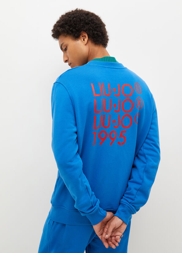 Men's Liu Jo With Print On The Back Sweaters Royal Blue | UCN-328705