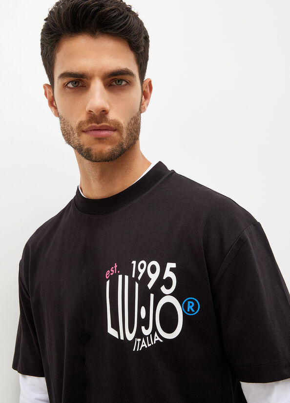 Men's Liu Jo With Print T Shirts Black | EQI-290437