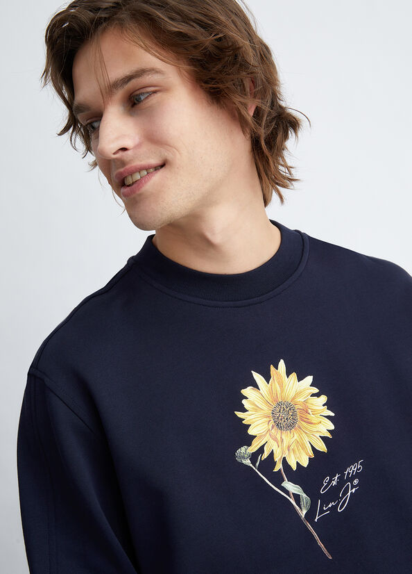 Men's Liu Jo With Sunflower Print Sweaters Dark Blue | GSH-968275