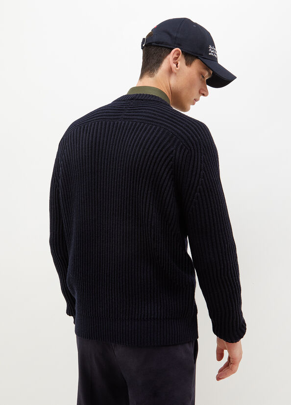 Men's Liu Jo Wool Pullover Sweaters Dark Blue | DGB-076458