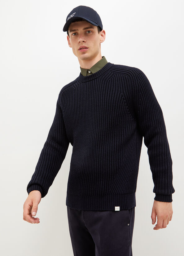 Men\'s Liu Jo Wool Pullover Sweaters Dark Blue | DGB-076458