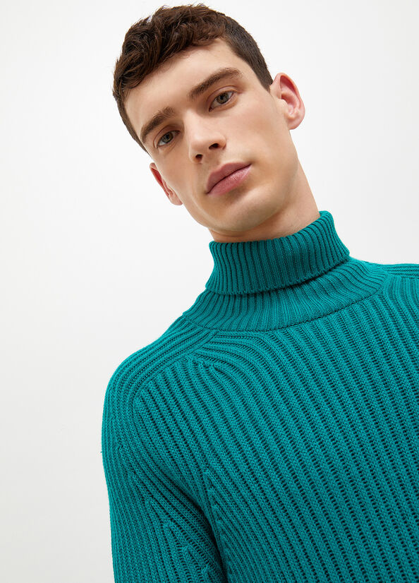 Men's Liu Jo Woollen Turtleneck Sweaters Green | OFE-024173