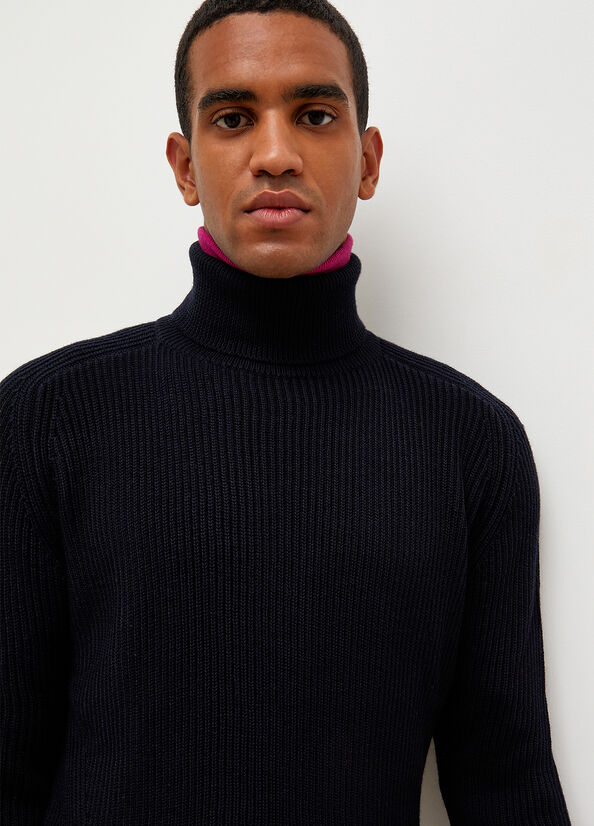 Men's Liu Jo Woollen Turtleneck Sweaters Dark Blue | VPH-842096